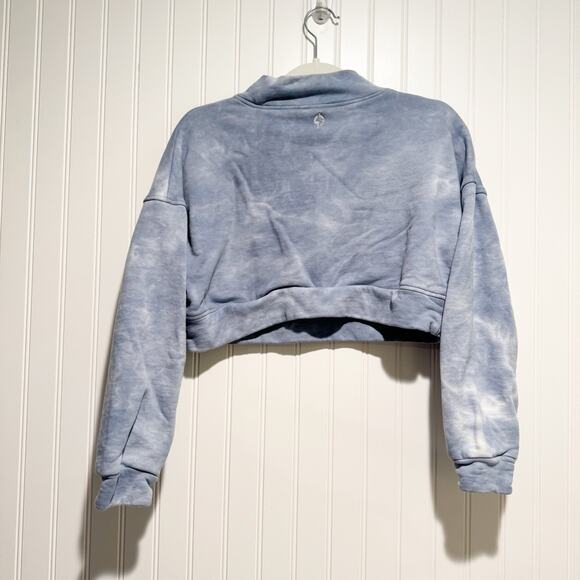 PopFlex Stunning Cropped Sweatshirt Mock Neck Blue Tie Dye Size Small - Picture 5 of 5